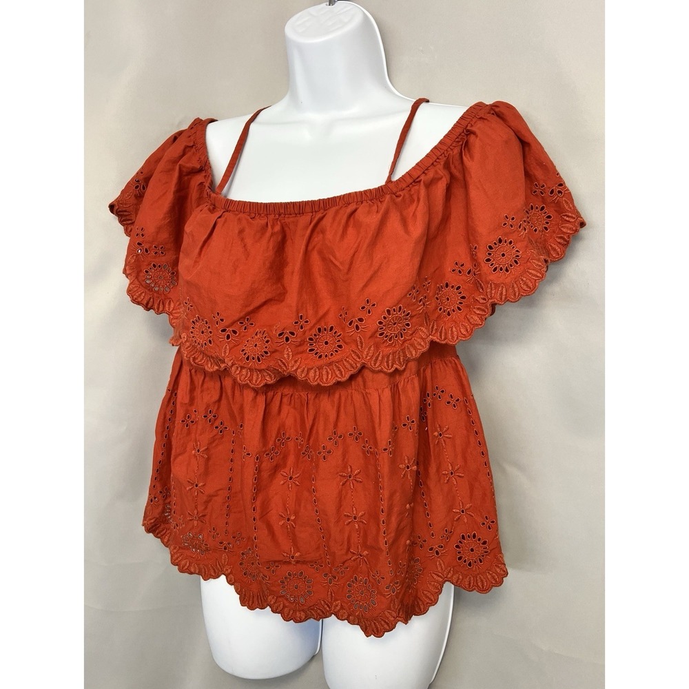 Old Navy Women's Off-Shoulder Cutwork Top Sz Large Bronzed Amber Eyelet Ruff - Picture 4 of 12